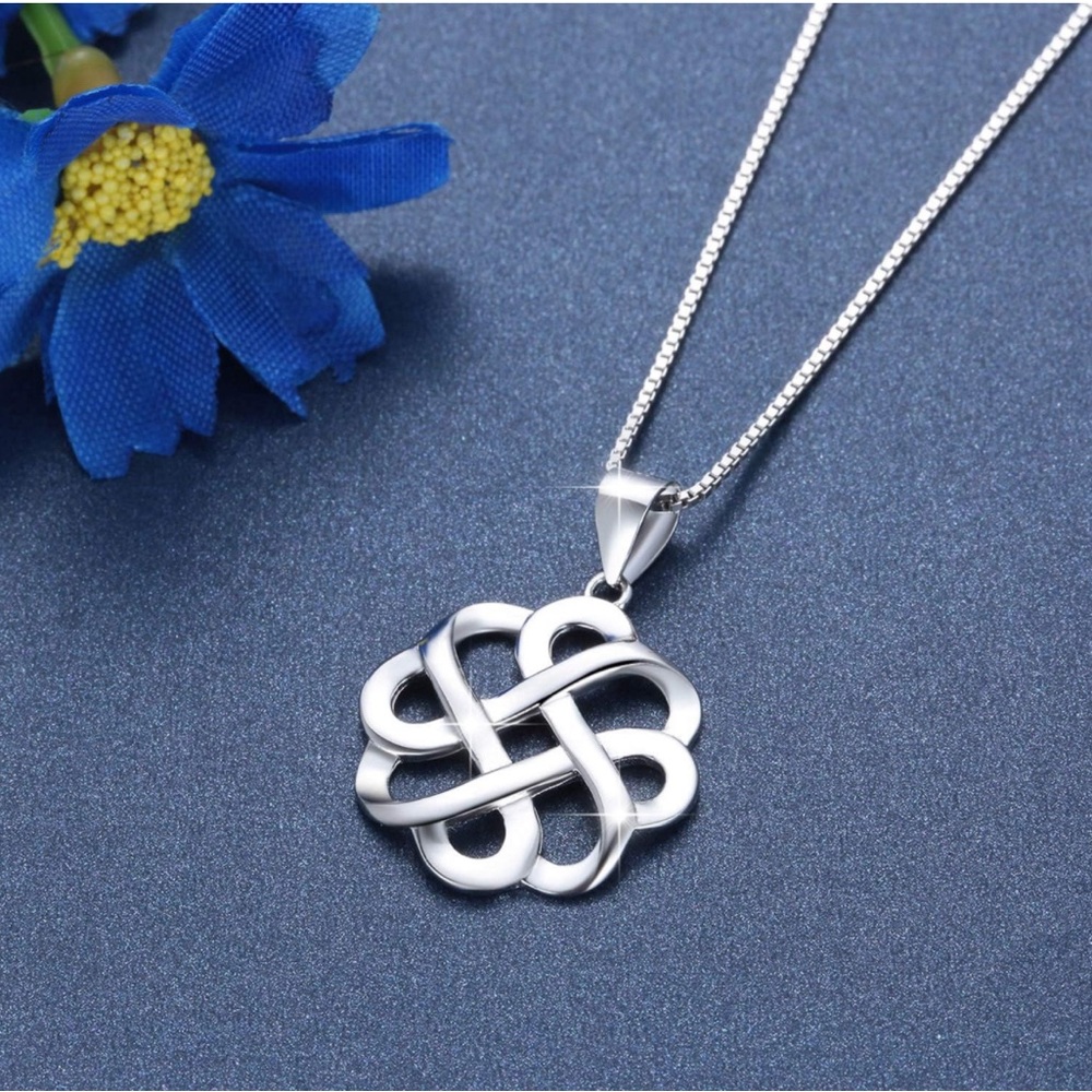 #88 | 925 Sterling Silver Good Luck Polished Celtic Knot Cross Pendant Necklace - Picture 3 of 5